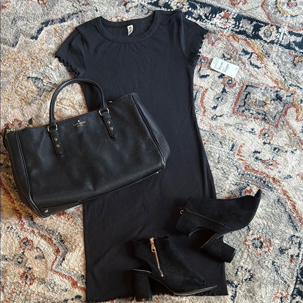 BP Black Sheath Midi Dress Crew Neck